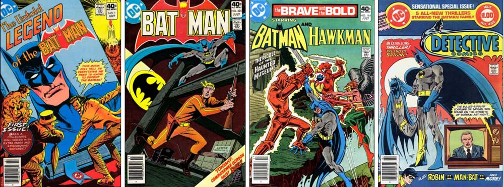 The Untold Legend of Batman No. 1, Batman No. 325, The Brave and the Bold No. 164, and Detective Comics No. 492